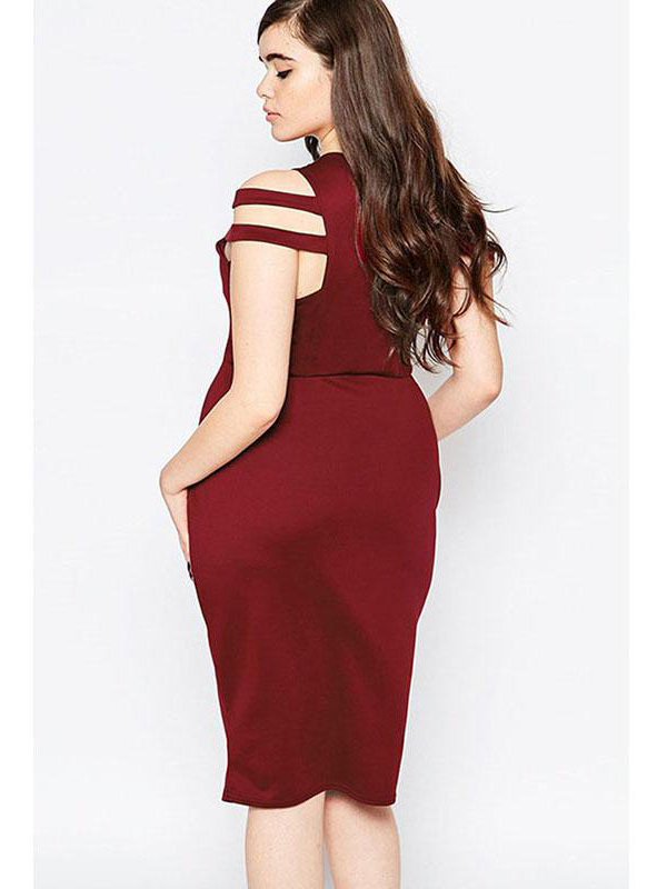 Xl 3xl Wine Plus Size Caged Shoulder Bodycon Dresswonder Beauty 2240