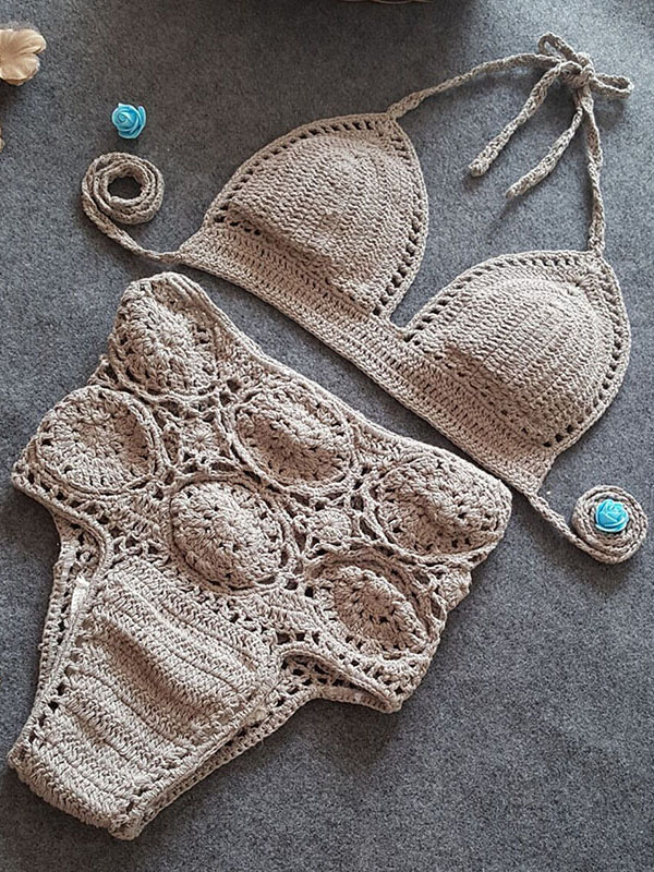 Smoke Grey Women Beach Crochet Sexy Swimwear