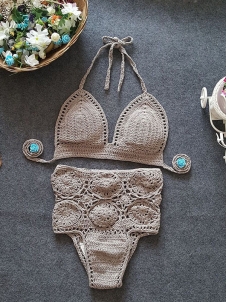 Smoke Grey Women Beach Crochet Sexy Swimwear