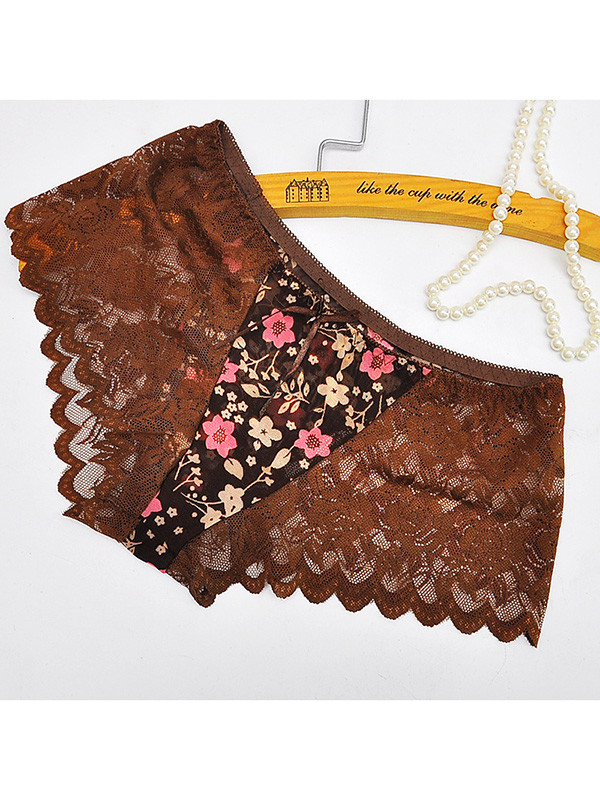 Brown One Size Floral Printing Lace Panties