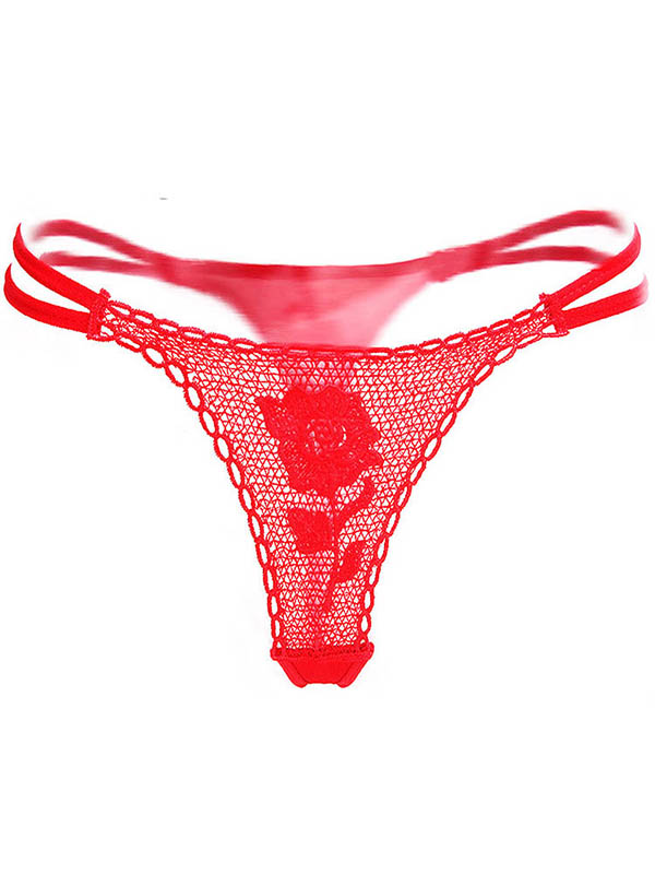 Red One Size Lace See-Through Panties 