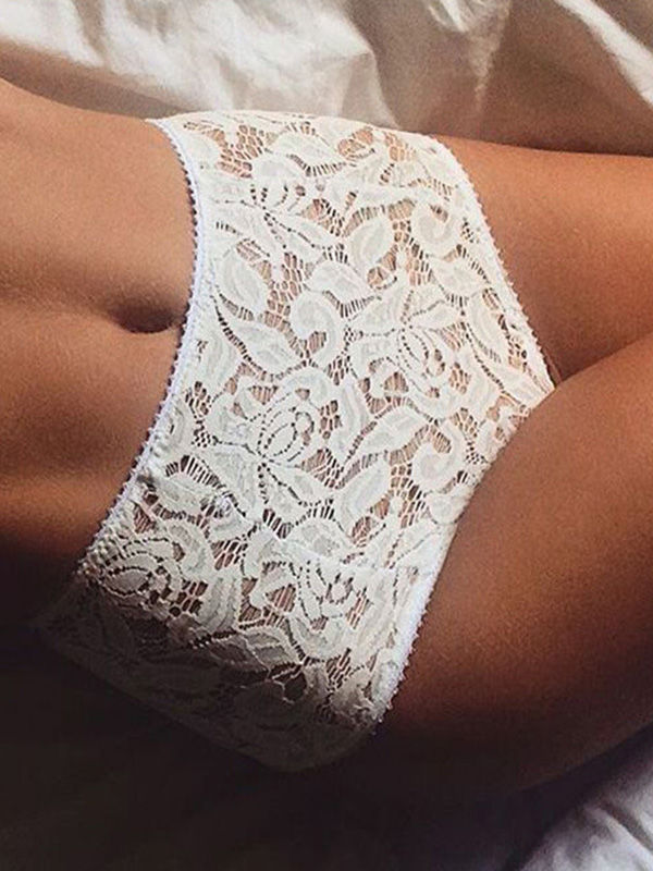 White S-XL Floral Print Lace Panties