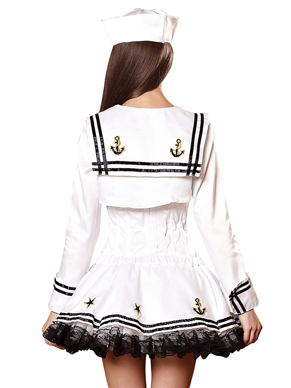 White S-XL Plain Sexy Low-Cut Sailor Costume