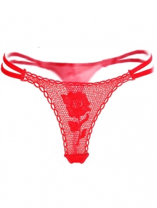 Red One Size Lace See-Through Panties 