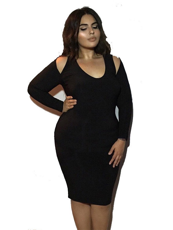 Black Long Sleeve Women Plus Size Dress