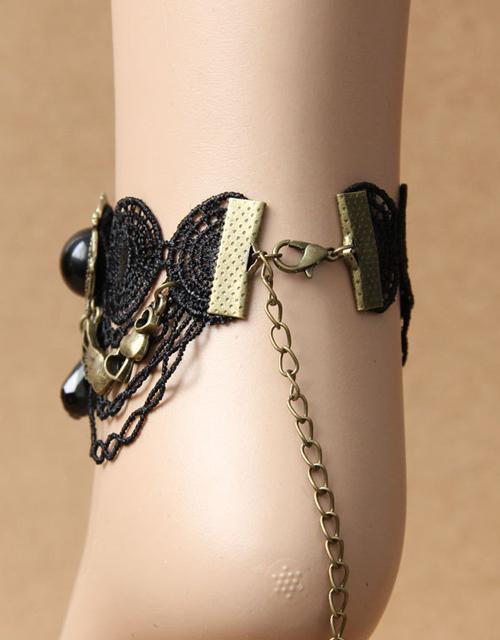 Black Cobweb Gothic Anklet with Chains & Crystal 