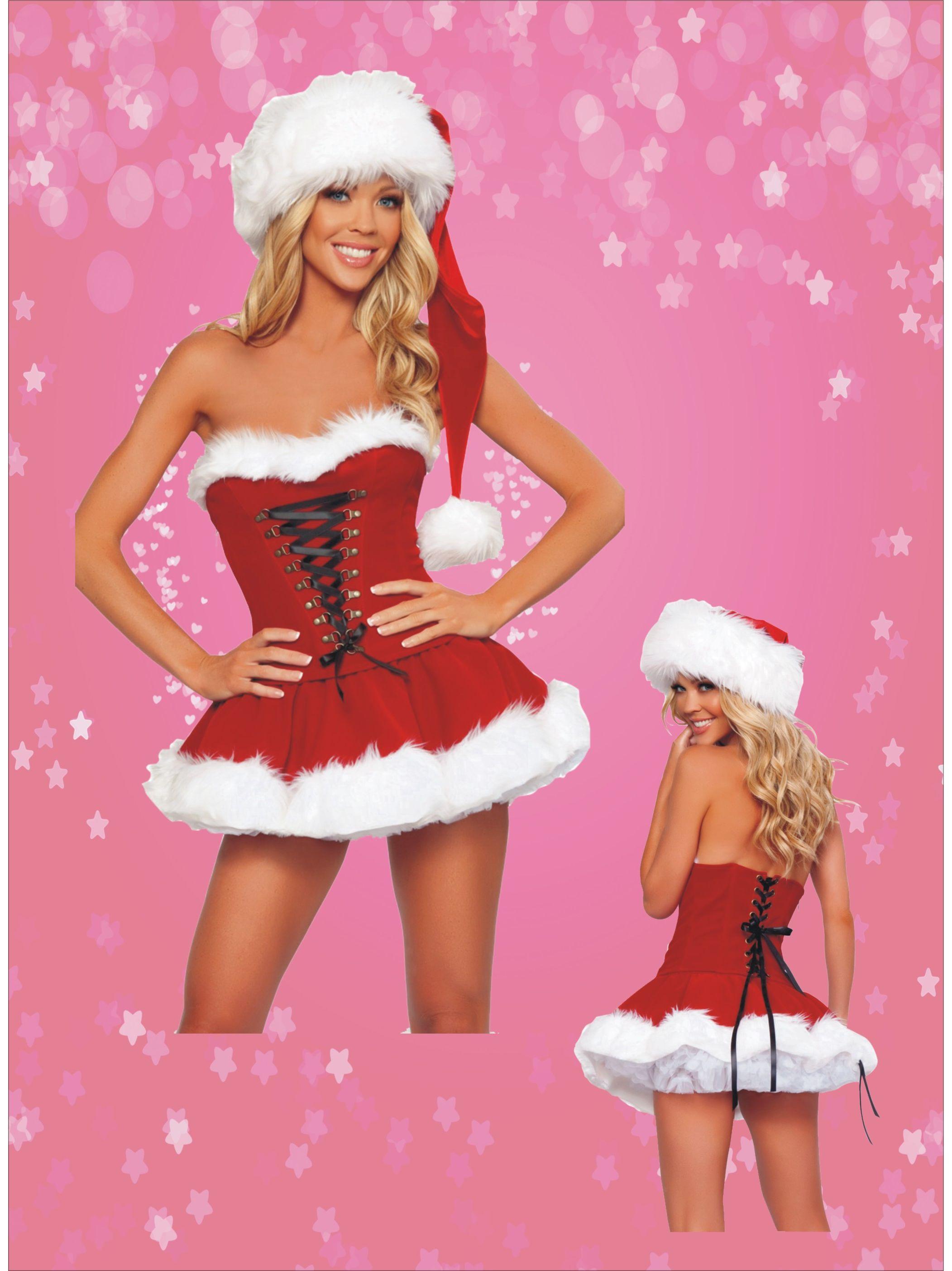 Dark Red Sexy Strapless Lace Up Santa Bubble Skirt