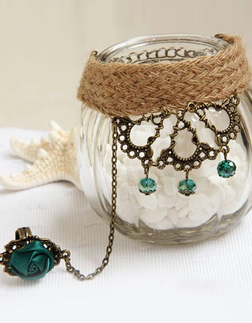 Handmade Green Rose & Beads Gothic Bracelet