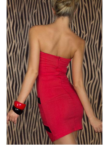 Black and Red Splice Strapless Sexy Dress