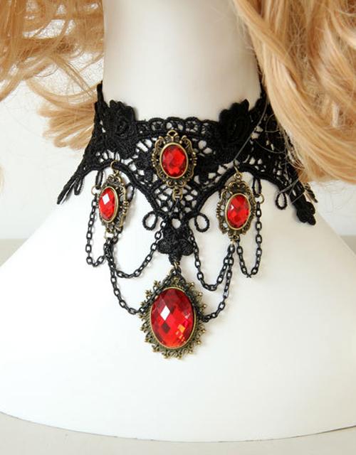 Red Glaring Crystal Black Vintage Necklace
