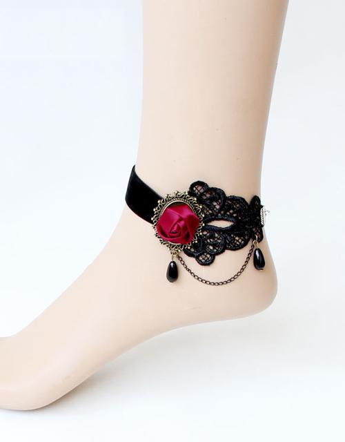 Red Rose Black Velvet Gothic Anklet