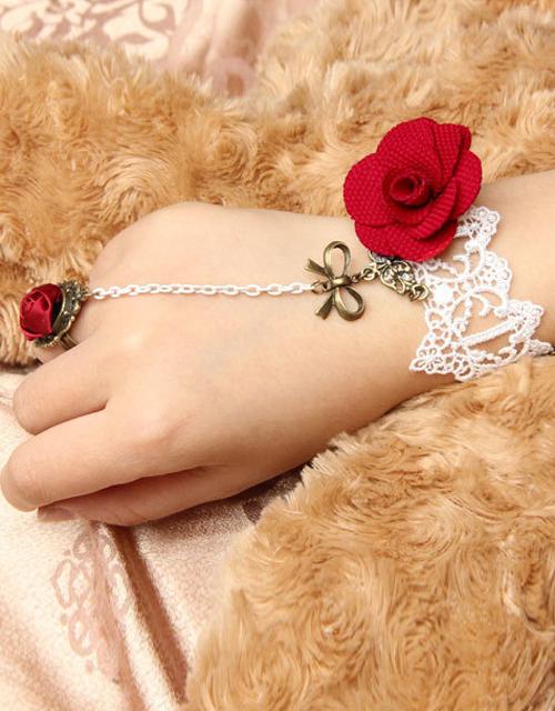 Red Rose Lace Bracelet with Bow Details 