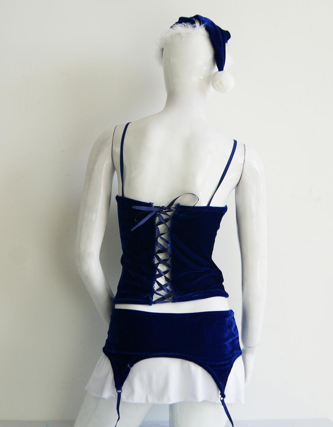 Unusual Royalblue Lace-up 3 Piece Christmas Costume