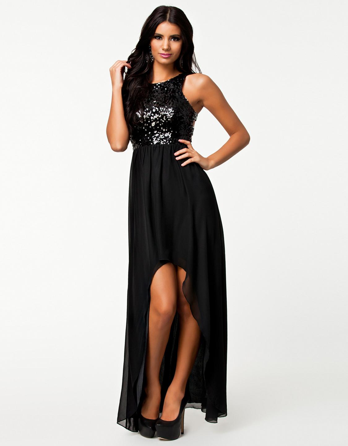Black Sequin High Low Maxi Dress
