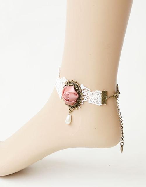 Vintage Pink Rose Lolita Anklet