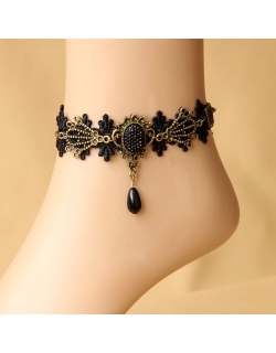 Black Gothic Anklet with Resin Diamond 