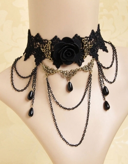 Black Gothic Vintage Necklace with Beads & Chains