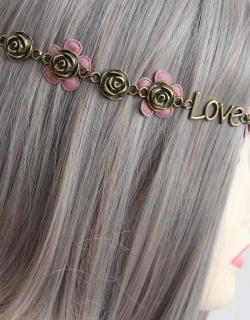 Bronze Carved Flower Love Headband 