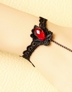 Gothic Retro Red Crystal Black Lace Bracelet