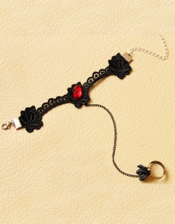 Gothic Retro Red Crystal Black Lace Bracelet