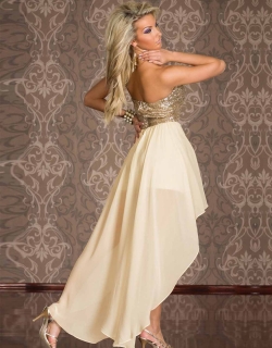 Graceful Sequined Long Dress Beige