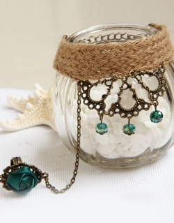 Handmade Green Rose & Beads Gothic Bracelet