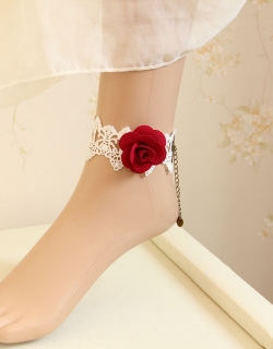 Retro Red Flower Lace Lolita Anklet