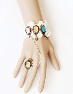 Ruffled White Satin Bracelet with Shiny Crystal