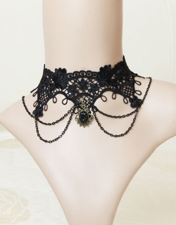 Victorian Steampunk Black Floral Necklace