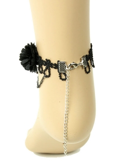 Vintage Gothic Black Flower & Chains Anklet