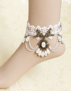 White Beads & Chains Vintage Anklet