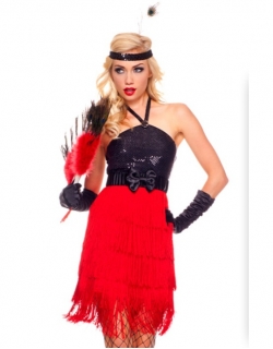 1920'S FIERY RED FLAPPER SWING BURLESQUE 20S CHARLESTON WOMENS COSTUME