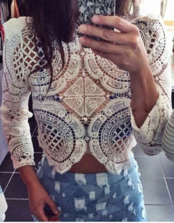 White Embroidery Crochet Lace Crop Top
