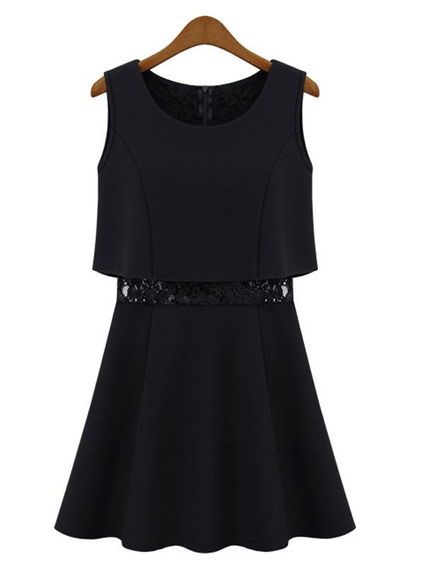 Fashion Black Mini Dress with Lace