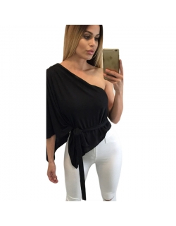 Black Belted Flare One Shoulder Top