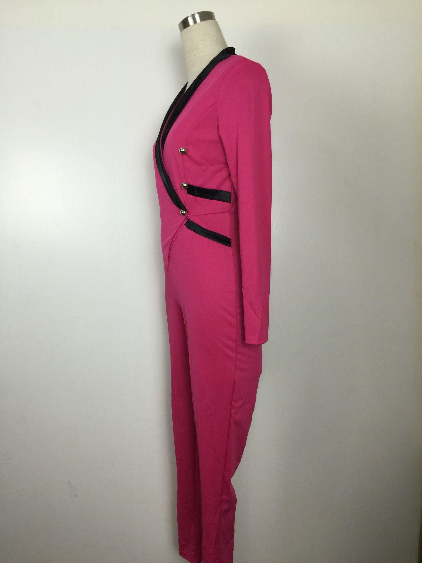 Sexy Pink V-Neck Bodycon Jumpsuit