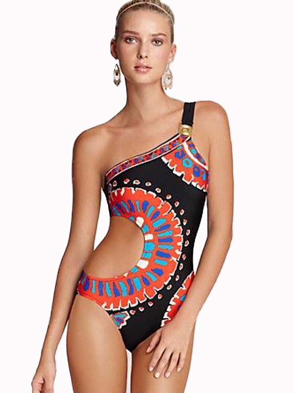 Colorful One Shoulder Women One Piece Swimwear