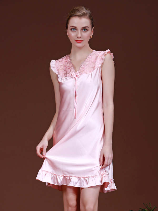 Elegant Ladies Satin Nightgown Pink