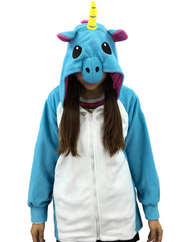 Kids Blue Unicorn Hooded Costume
