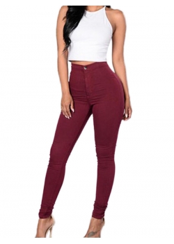 Fashion Women Solid Wine Red Pants