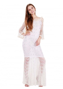 Long Sleeve White Evening Dress Lace