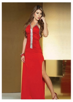 Red Sexy Halter Long Dress