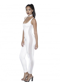 White Sleeveless Hollow Out Jumpsuit
