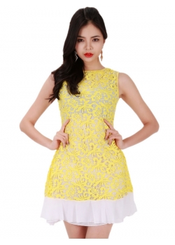 Yellow Floral Lace Party Dress