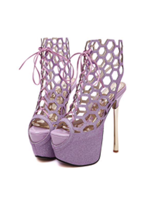  Fashion Hollow Purple High Heels Shoes