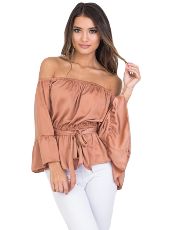 Pink Sexy Women Off Shoulder  Loose Blouse 