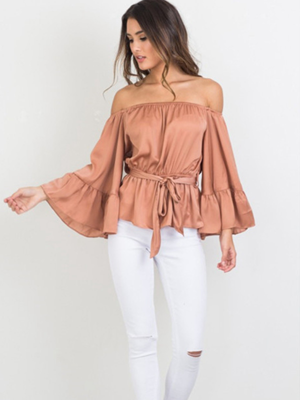 Pink Sexy Women Off Shoulder  Loose Blouse 