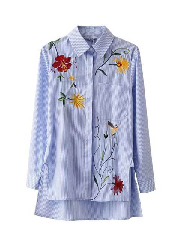 Women Fashion Embroidery Flower Shirt