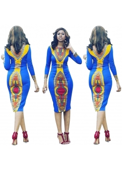 Blue Long Sleeve Midi Sexy Dress