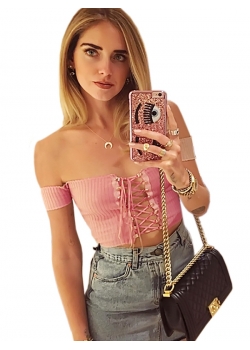 Sexy Pink Cross Wrapped Women Blouse